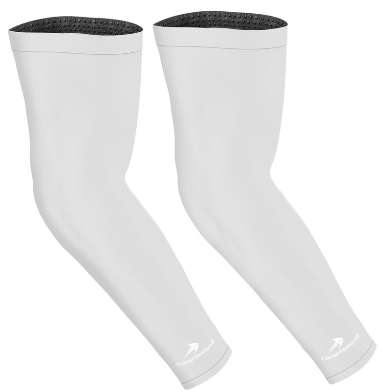 CompressionZ Compression Arm Sleeves for Men & Women| Cooling UV Sun Protection Elbow Pain Relief for All Sports and Recovery White Pair X-Large - Image 1